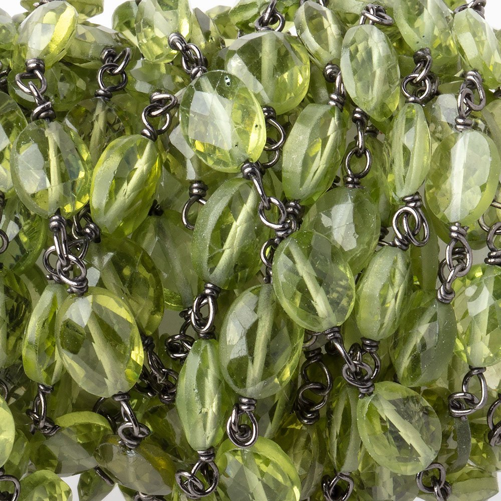 6x5mm Peridot Faceted Oval Beads on Black Gold over .925 Silver Chain