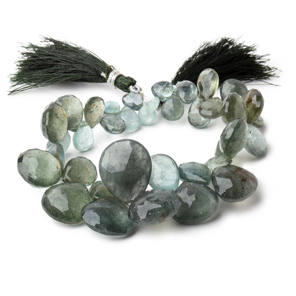 6x6-22x17mm Moss Aquamarine Faceted Hearts & Pears 8 inch 36 Beads AA