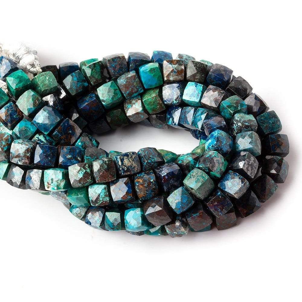 6x6-7x7mm Chrysocolla faceted cubes 8 inch 30 beads AA