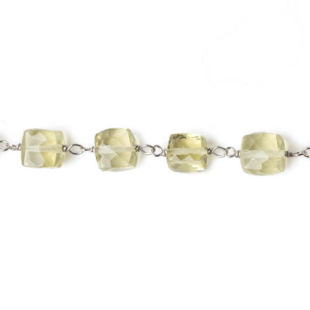 6x6mm Lemon Quartz faceted cube Silver .925 Chain by the foot 26 pcs