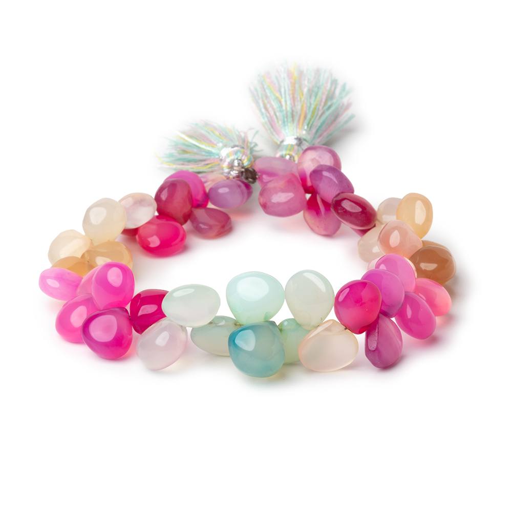 7-10mm Multi Color Chalcedony Plain Heart Beads 7.5 inch 46 pieces