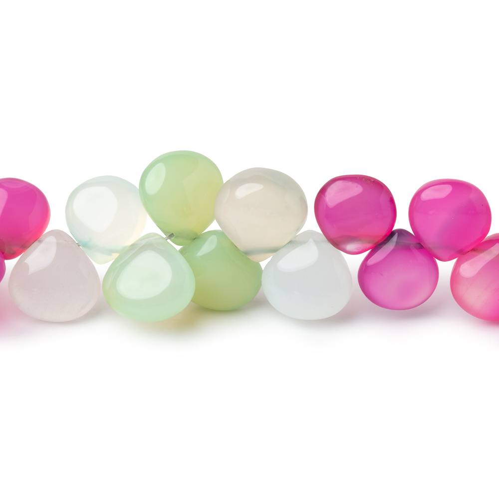 7-10mm Multi Color Chalcedony Plain Heart Beads 7.5 inch 46 pieces
