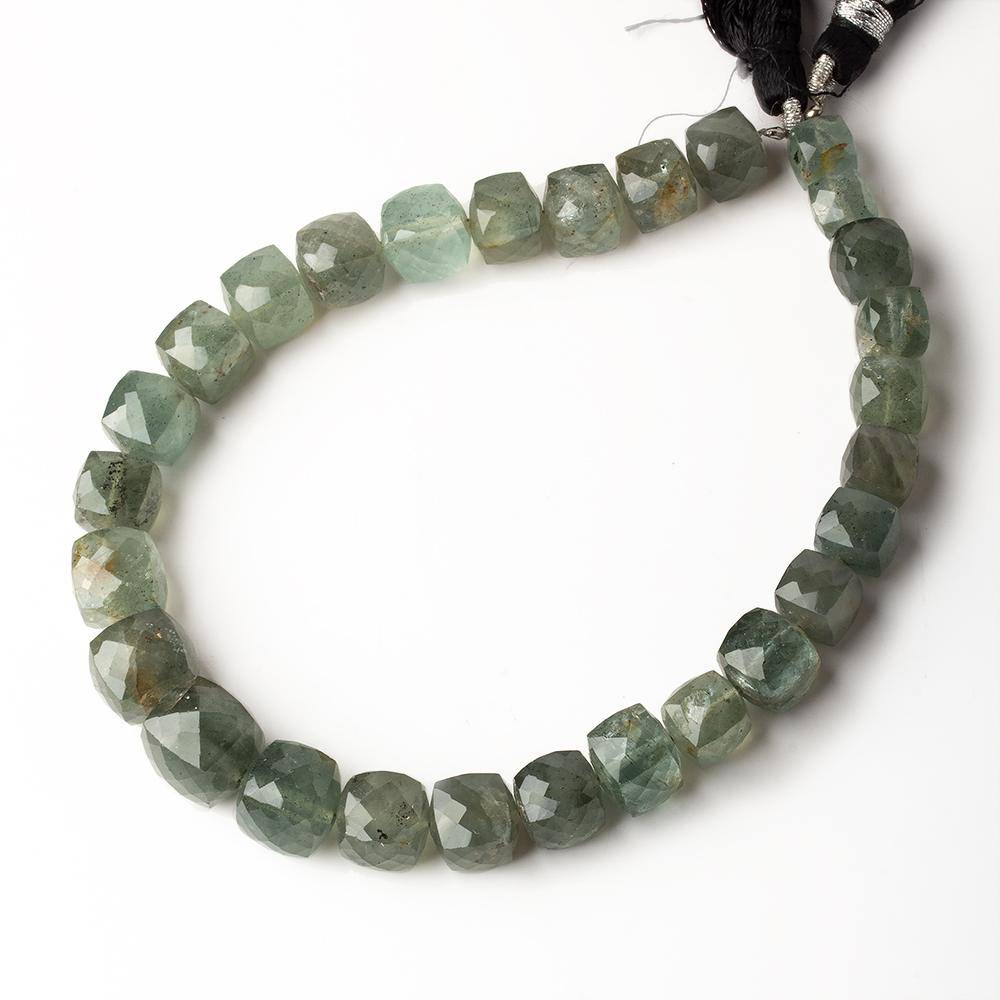 7-10mm Moss Aquamarine Faceted Cube Beads 9 inches 28 pieces