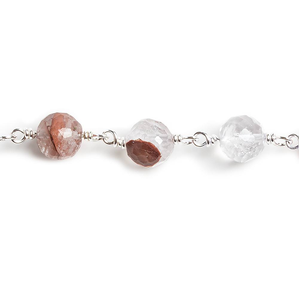 7-8.5mm Ferrous Quartz faceted round .925 Silver Chain by the foot 23 beads