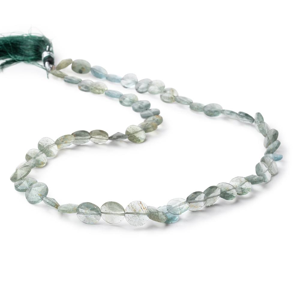 7-8.5mm Moss Aquamarine Fancy Faceted Coin Beads 15 inch 53 pieces