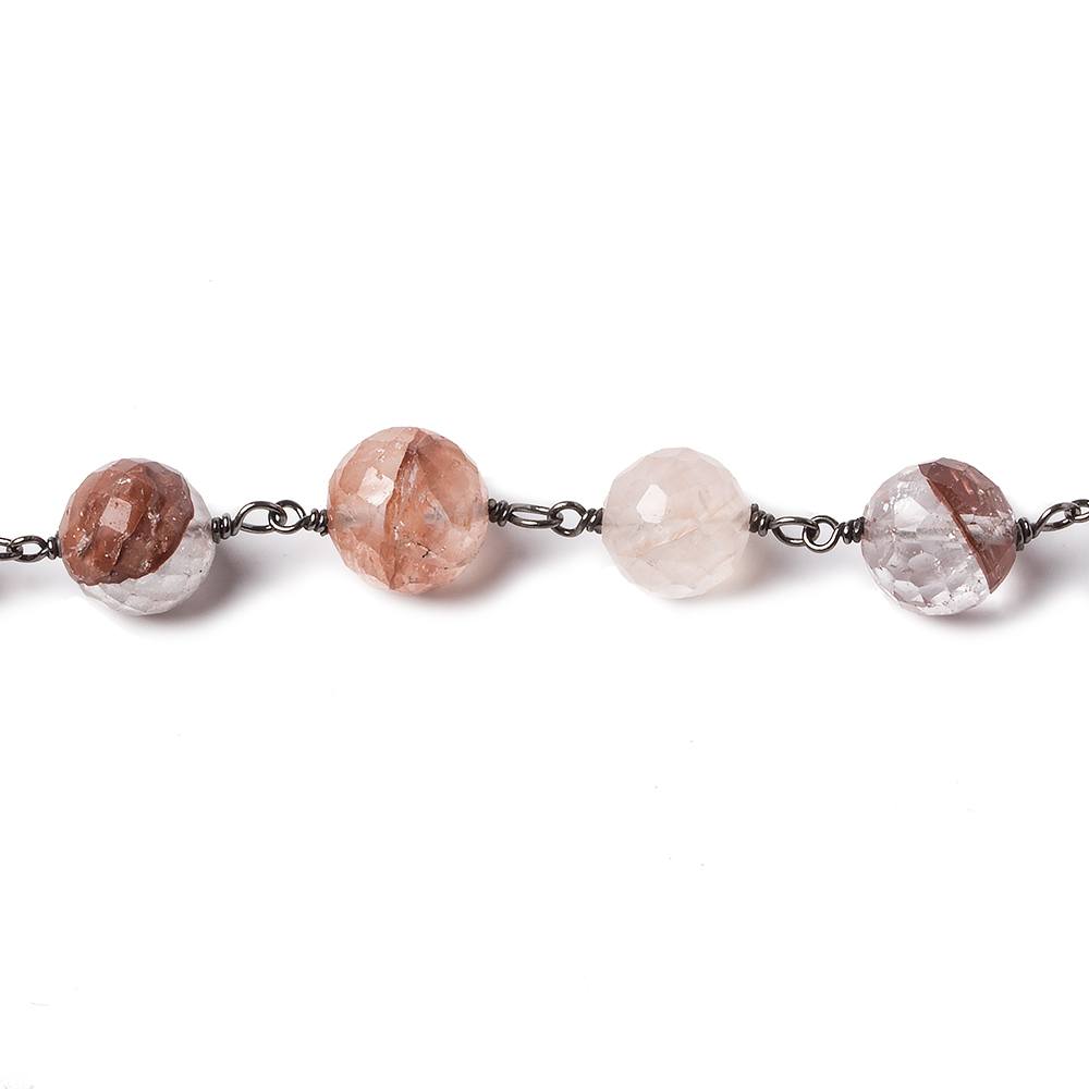 7-8.5mm Ferrous Quartz faceted round Black Gold .925 Chain by the foot 23 beads