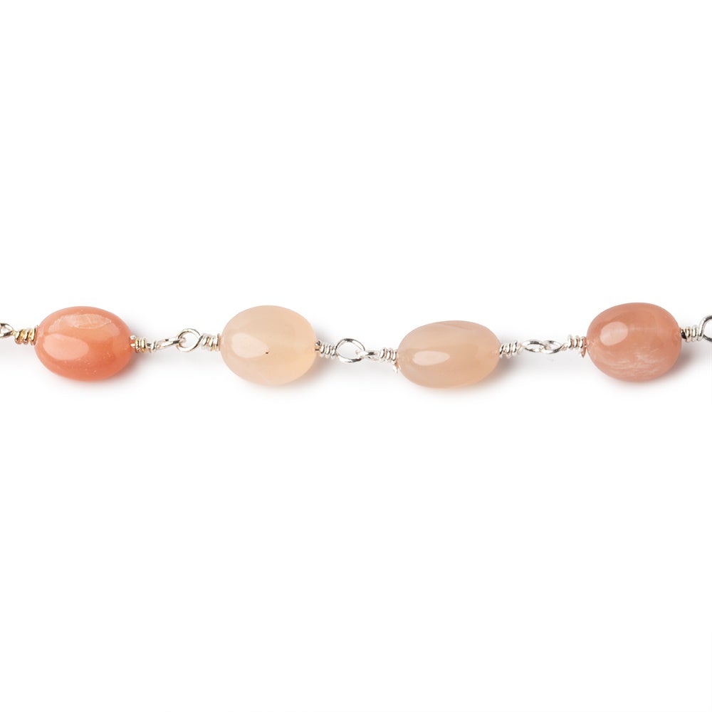 7-8mm Angel Skin Moonstone Plain Nuggets on Silver Plated Chain
