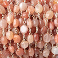 7-8mm Angel Skin Moonstone Plain Nuggets on Silver Plated Chain