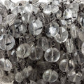 7-8mm Black Tourmalinated Quartz coin Black Gold .925 Silver Chain by the foot
