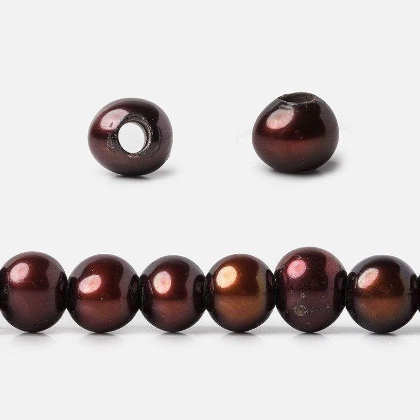 7-8mm Brick Red Large Hole Off Round Freshwater Pearl 2.5mm drill hoe, 15 inch, 64 pieces