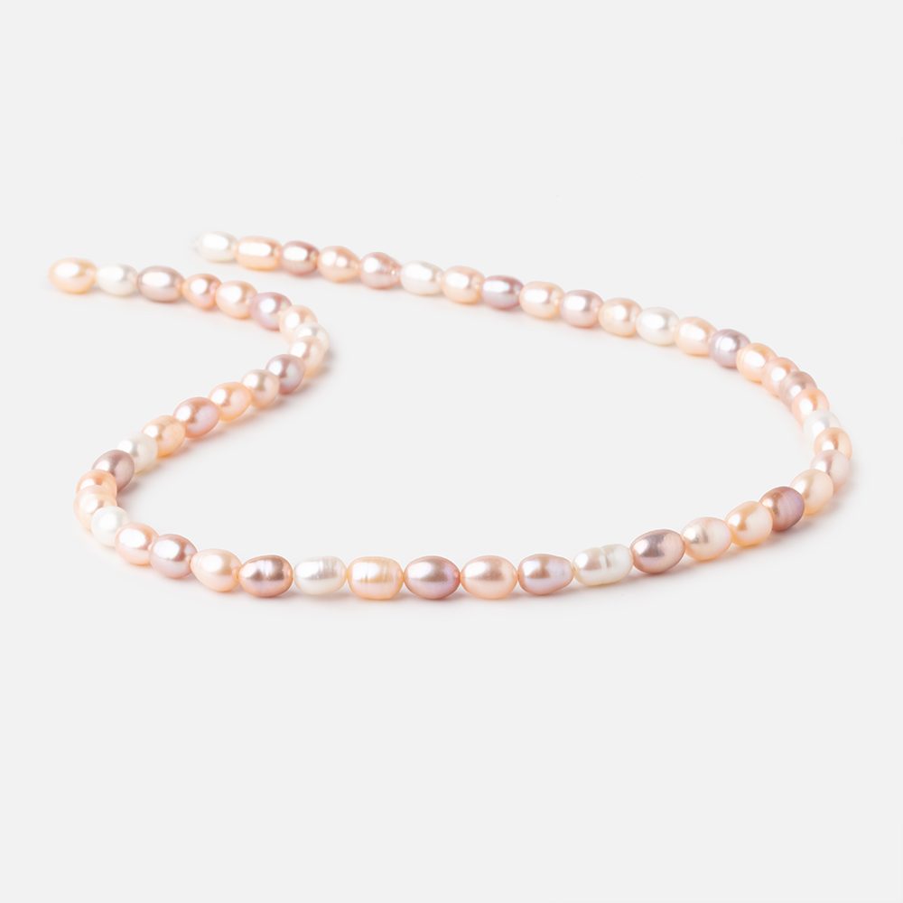 7-8mm Tri Color Straight Drilled Oval Freshwater Pearls 16 inch 55 pieces