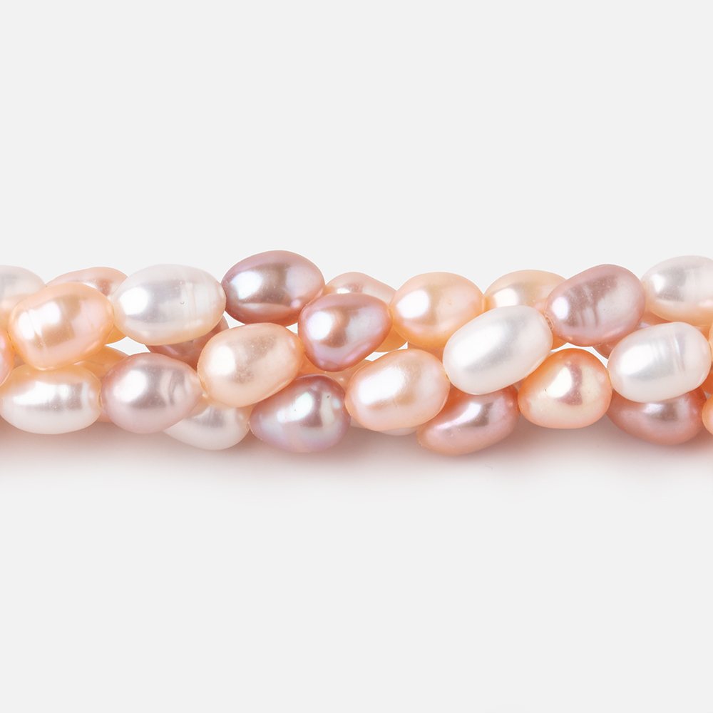 7-8mm Tri Color Straight Drilled Oval Freshwater Pearls 16 inch 55 pieces