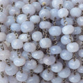 7-8mm Turkish Blue Chalcedony rondelle Black Gold over .925 Silver Chain by the foot