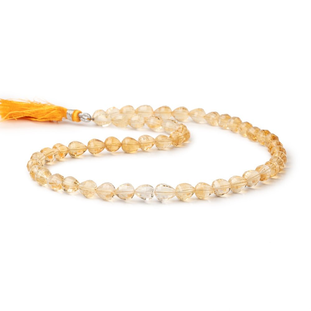 7-9mm Citrine Checkerboard Faceted Tear Drop 16 inch 48 Beads