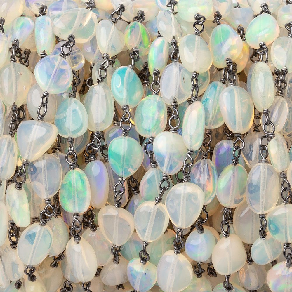 7-9mm Ethiopian Opal Plain Nuggets on Black Gold over .925 Silver Chain