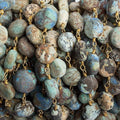 7-9mm Matte Chrysocolla Coins Gold Chain by the foot 21 beads