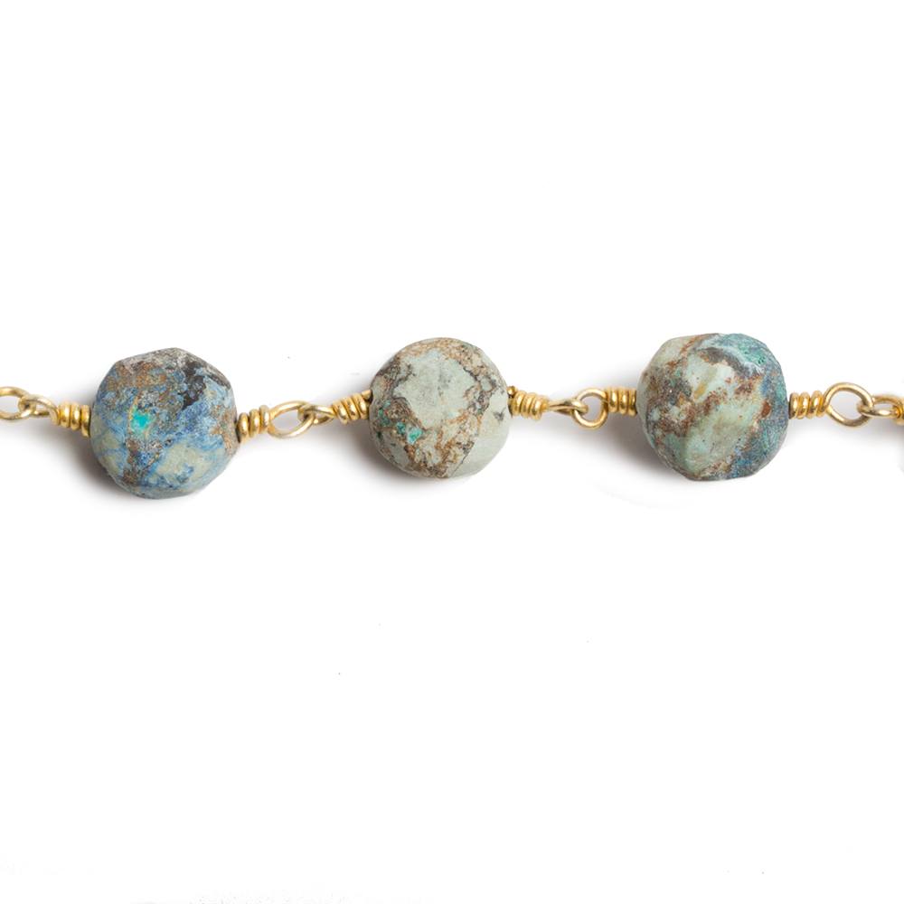7-9mm Matte Chrysocolla Coins Gold Chain by the foot 21 beads