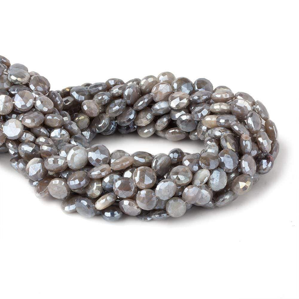 7-9mm Mystic Platinum Moonstone faceted coins 14 inch 42 beads