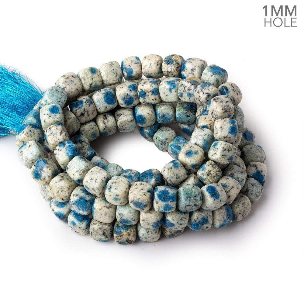7.5-9mm K2 Azurite Granite "K2 Jasper" plain cubes 16 inch 45 beads 1mm large hole