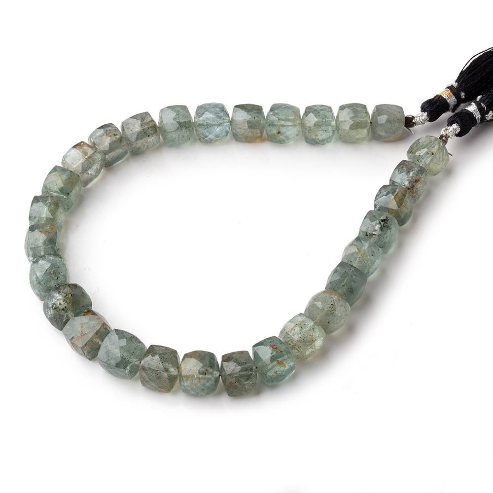 7.5-9mm Moss Aquamarine Faceted Cube Beads 8.75 inch 29 pieces
