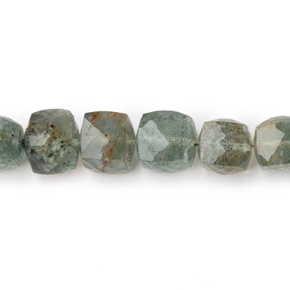 7.5-9mm Moss Aquamarine Faceted Cube Beads 8.75 inch 29 pieces