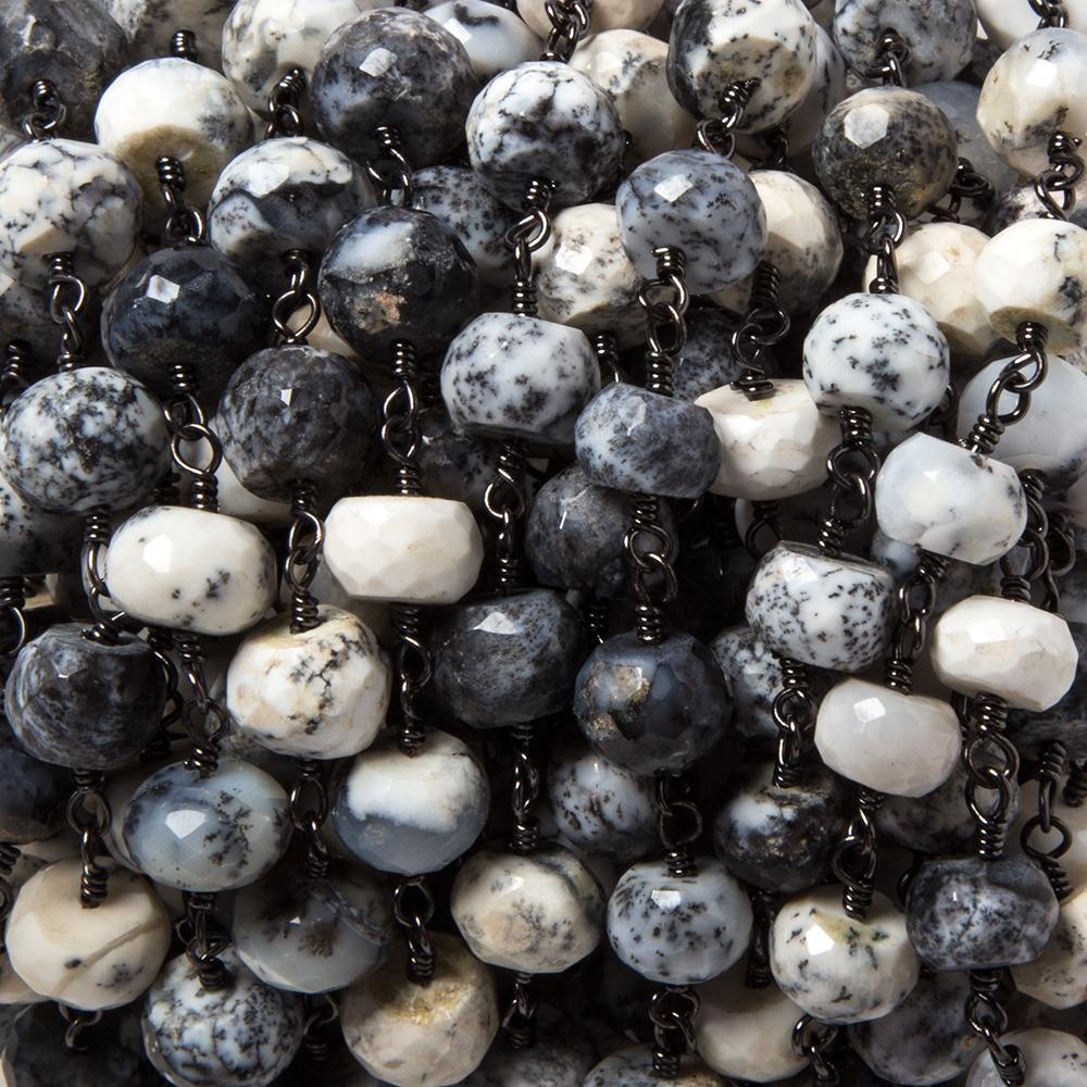 7.5mm Dendritic Opal facet rondelle Black Gold plated Chain by the foot 27pcs