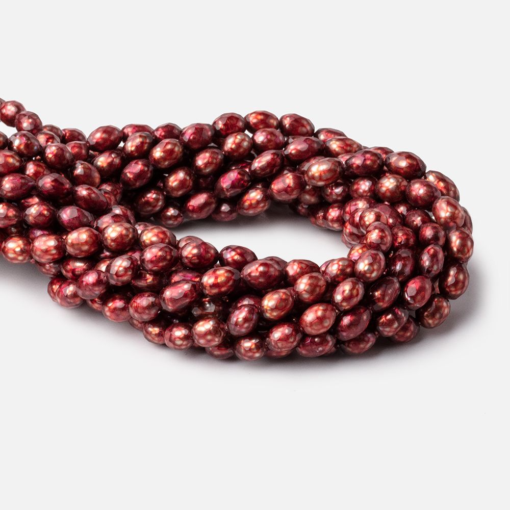 7.5x6-10x7mm Pomegranate Red Faceted Oval Freshwater Pearls 16 inch 42 pieces