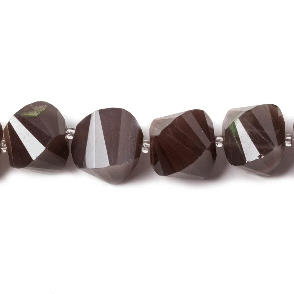 9mm-14mm  Chocolate Moonstone faceted twist beads 16 inch 36 pieces