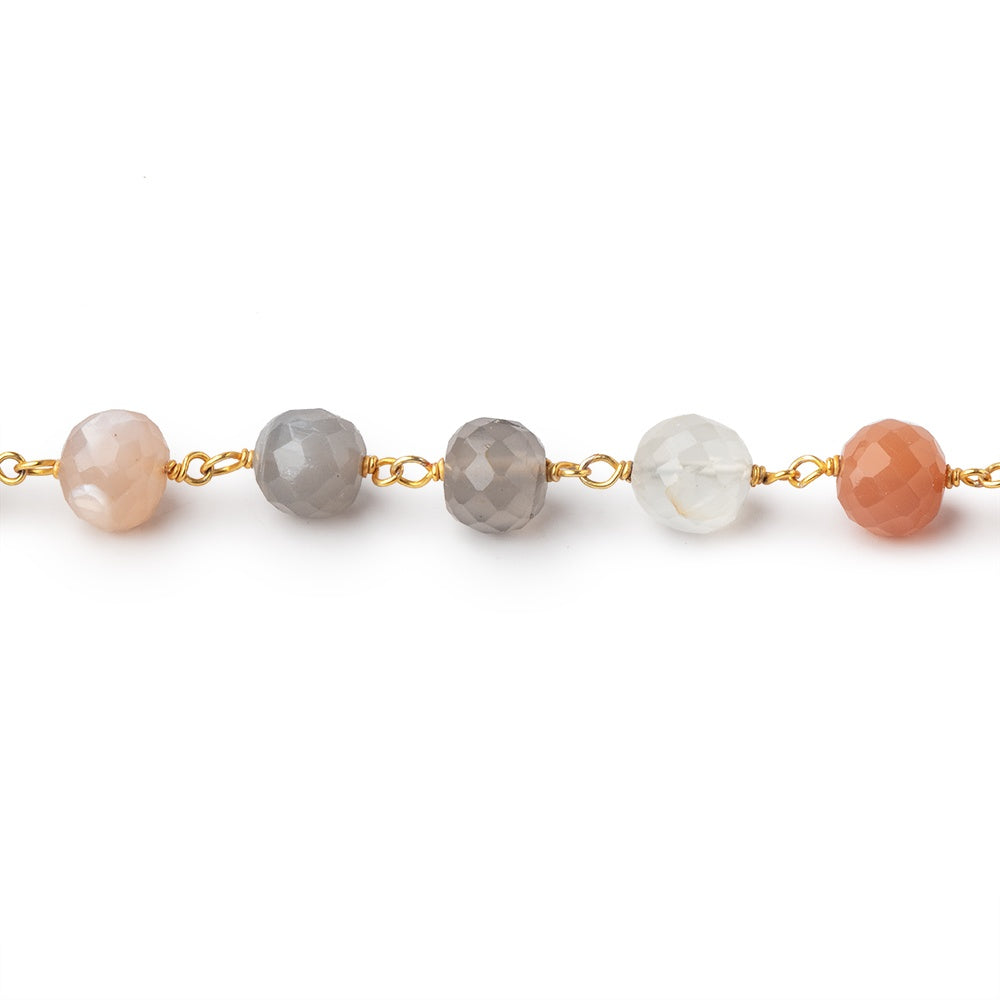 6mm Multi Moonstone faceted round Vermeil Chain by the foot 27 beads