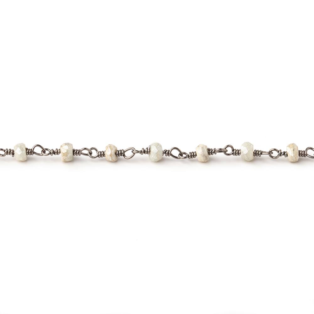 3mm Mystic Tan Sapphire faceted rondelles on Black Gold over .925 Chain