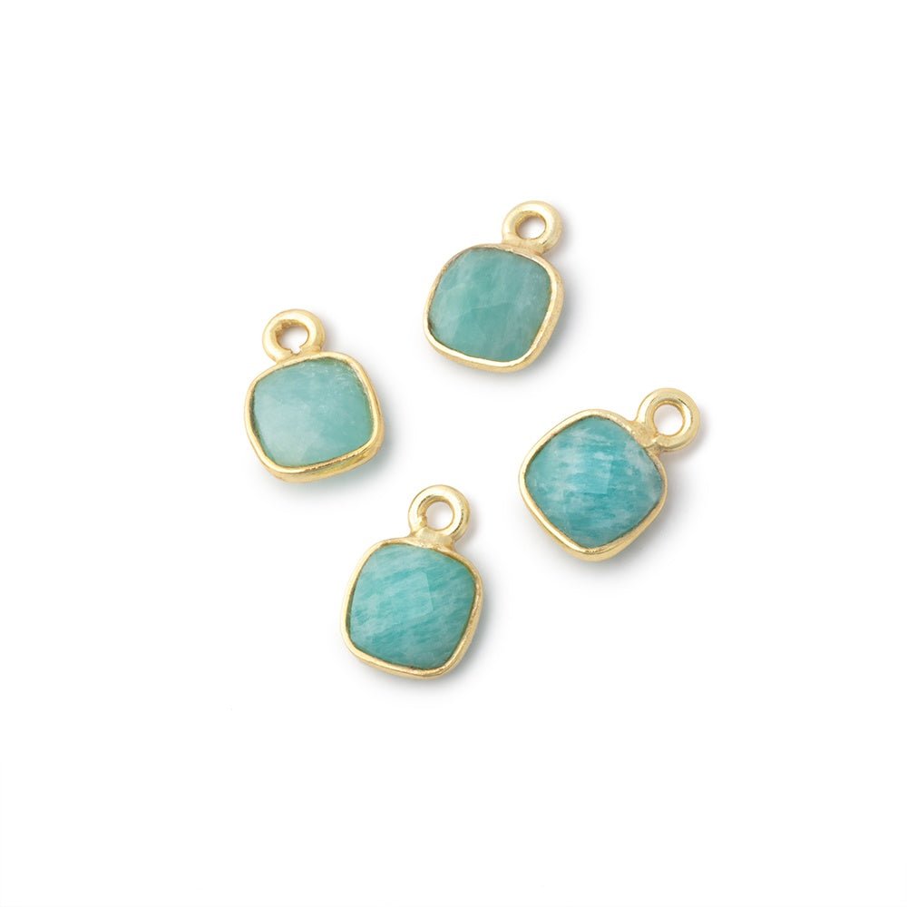 7mm Bezel Set Amazonite Faceted Cushion Set of 4 Pendants