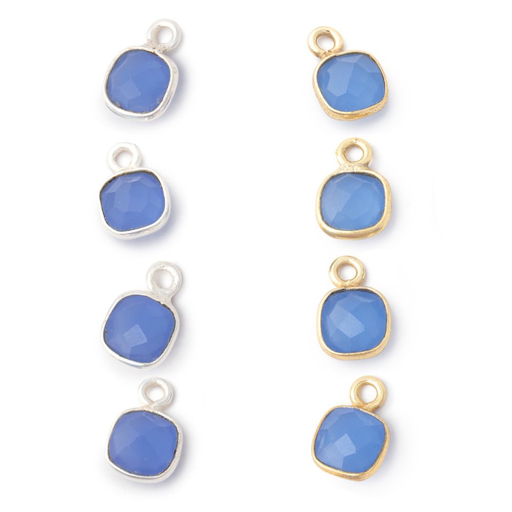 7mm Bezel Set Santorini Blue Chalcedony Faceted Cushion Set of 4 Pendants