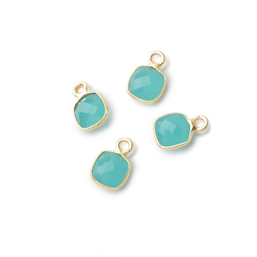 7mm Bezel Set Seafoam Blue Chalcedony Faceted Cushion Set of 4 Pendants