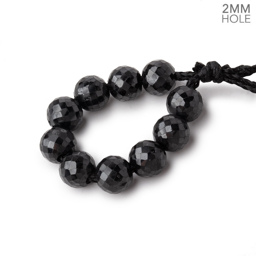 7mm Black Spinel 2mm Large Hole Faceted Rounds Set of 10