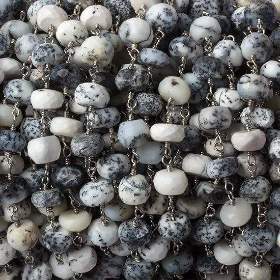 7mm Dendritic Opal faceted rondelle Silver Chain by the foot 30 pcs