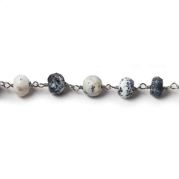 7mm Dendritic Opal faceted rondelle Silver Chain by the foot 30 pcs