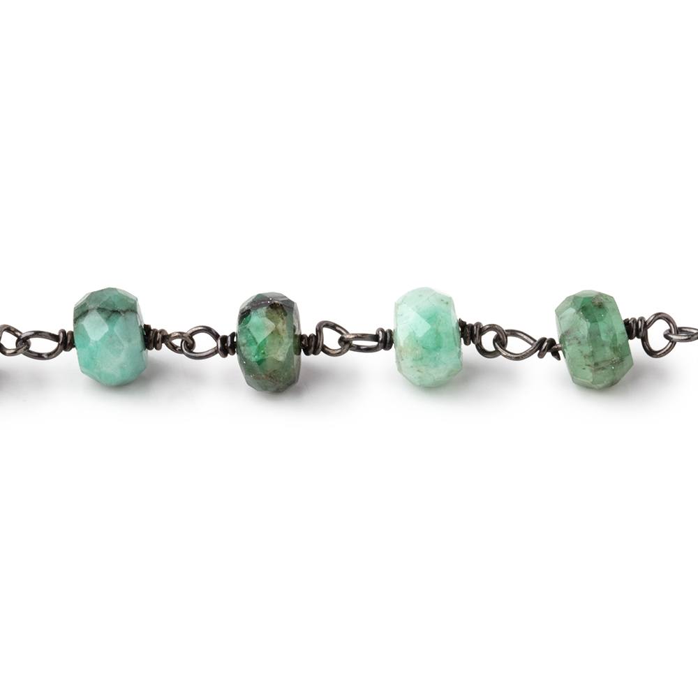 7mm Emerald Faceted Rondelle Beads on Black Gold over .925 Silver Chain