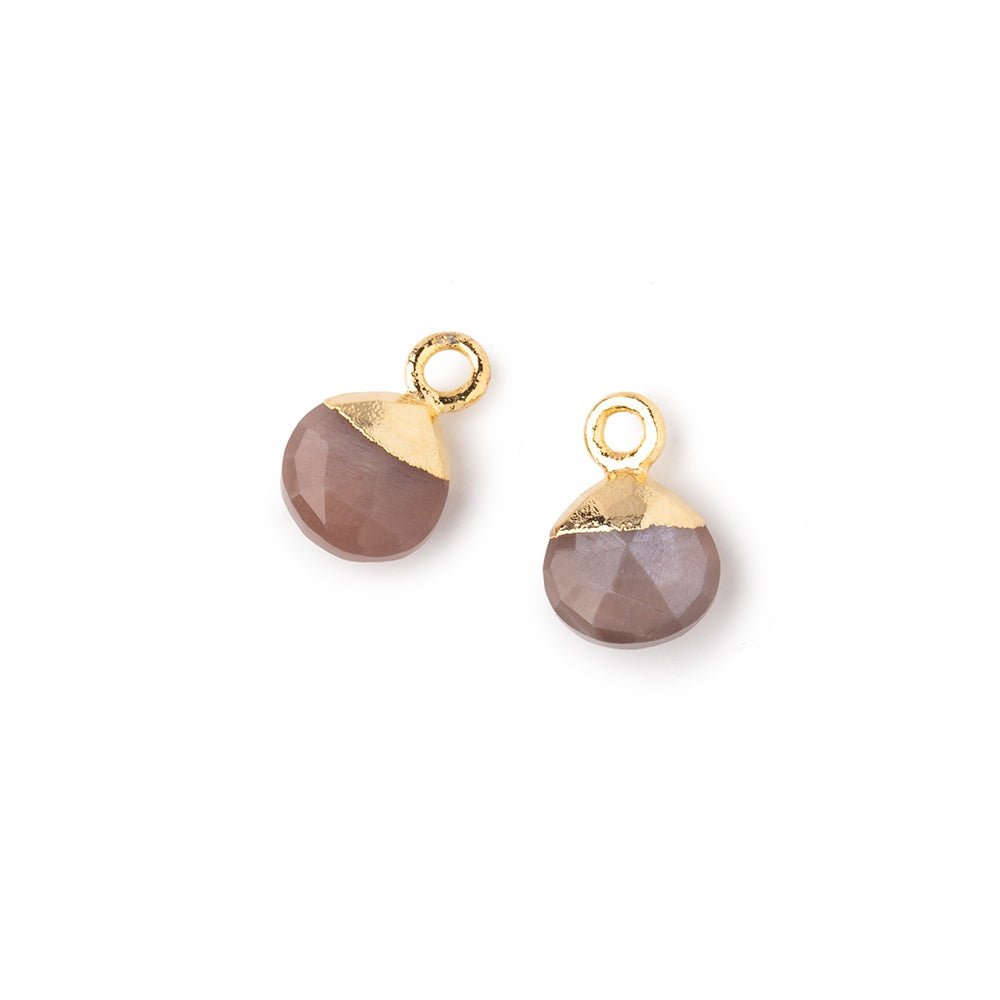 7mm Gold Leafed Chocolate Moonstone Faceted Heart Set of 2 Pendants