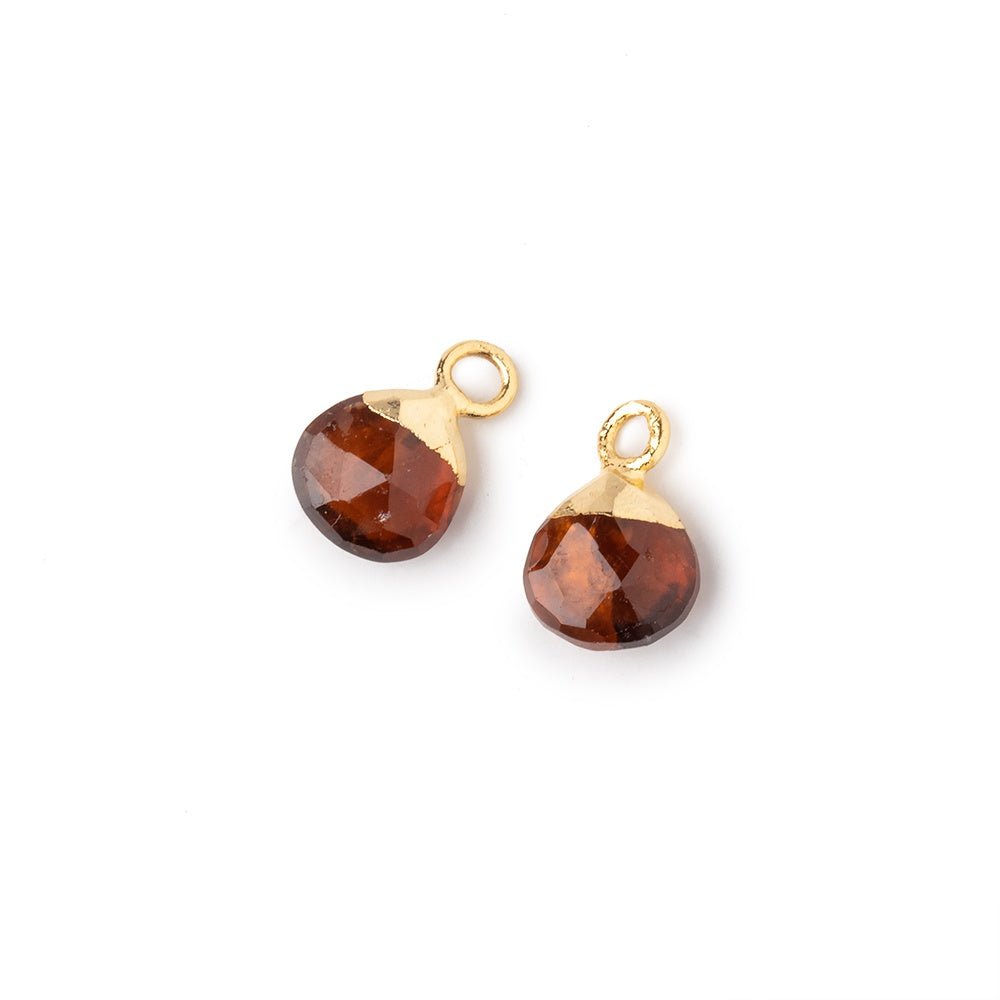 7mm Gold Leafed Hessonite Garnet Faceted Heart Set of 2 Pendants