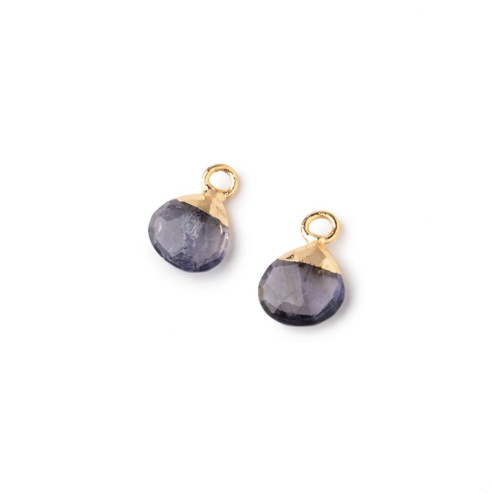 7mm Gold Leafed Iolite Faceted Heart Set of 2 Pendants