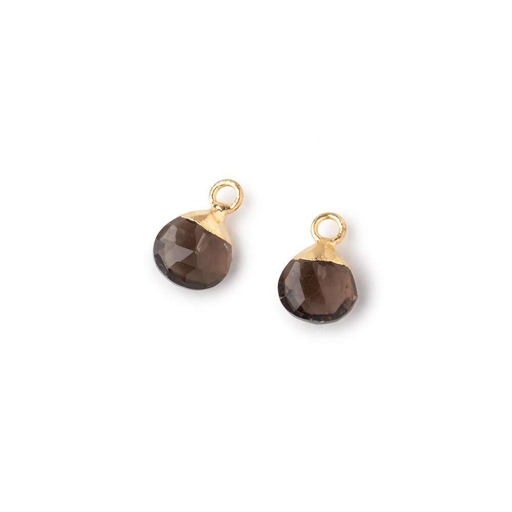 7mm Gold Leafed Smoky Quartz Faceted Heart Set of 2 Pendants