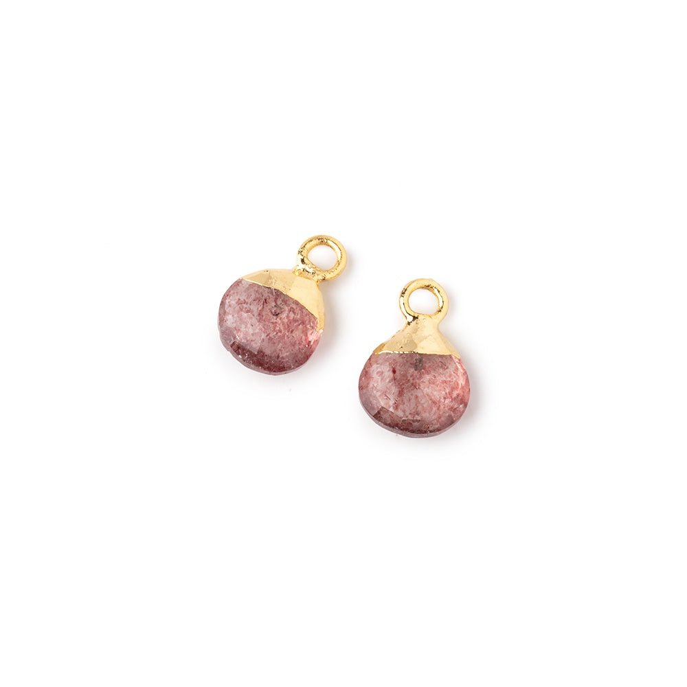 7mm Gold Leafed Strawberry Quartz Faceted Heart Set of 2 Pendants