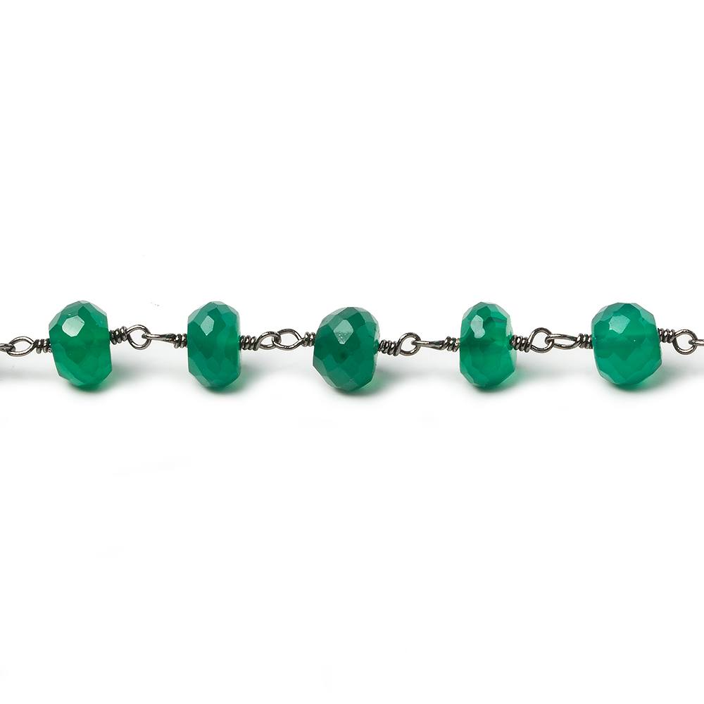 7mm Green Onyx faceted rondelle Black Gold Chain by the foot 25 pieces