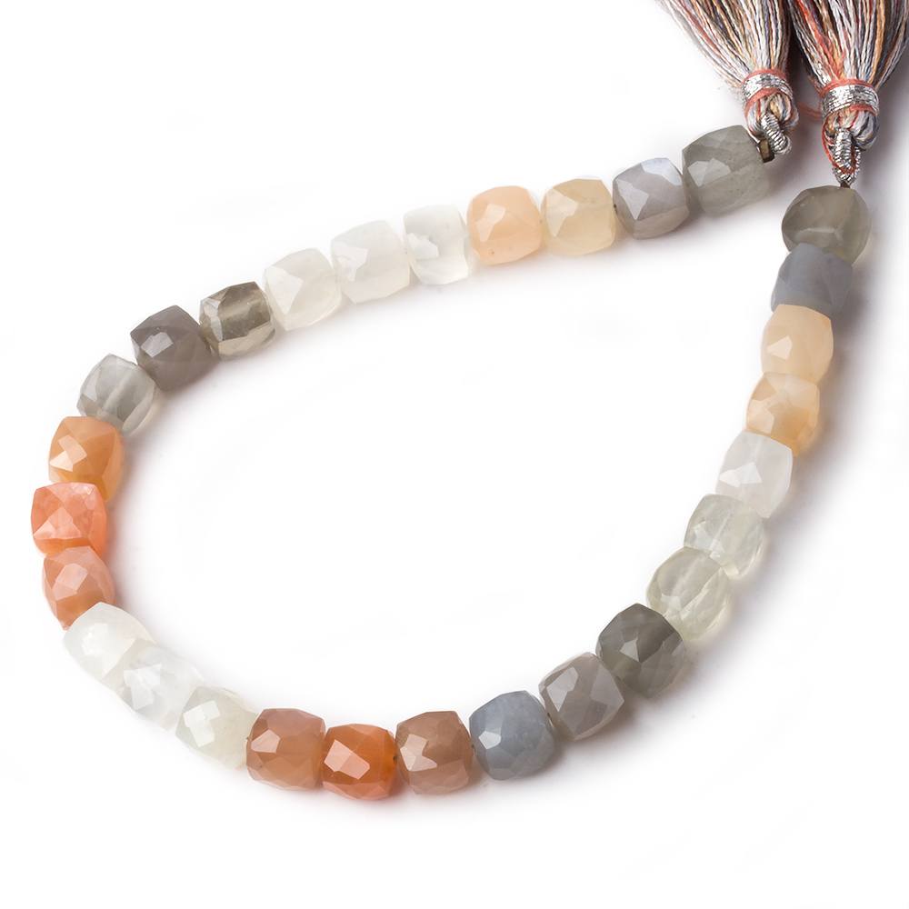 7.5mm Multi Color Moonstone Faceted Cube 8 inch 28 pcs