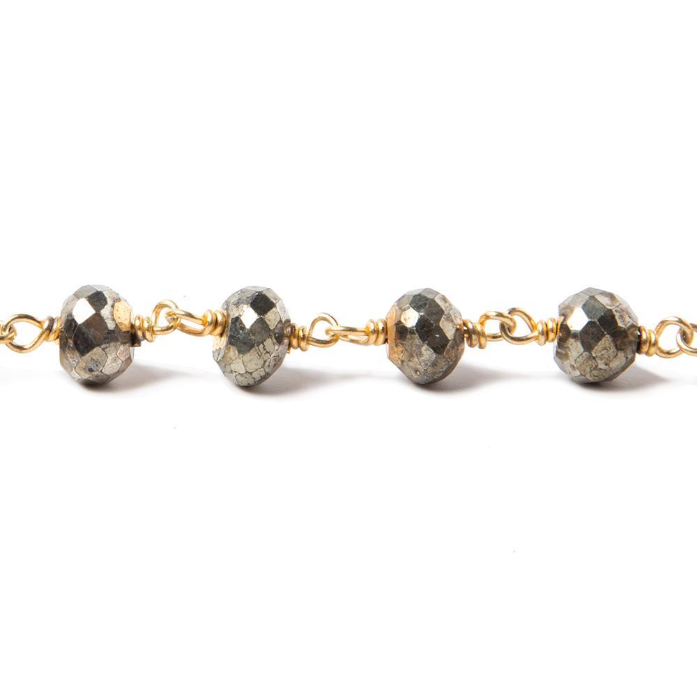 7mm Pyrite faceted rondelle 22kt Gold Chain by the foot 24 pieces