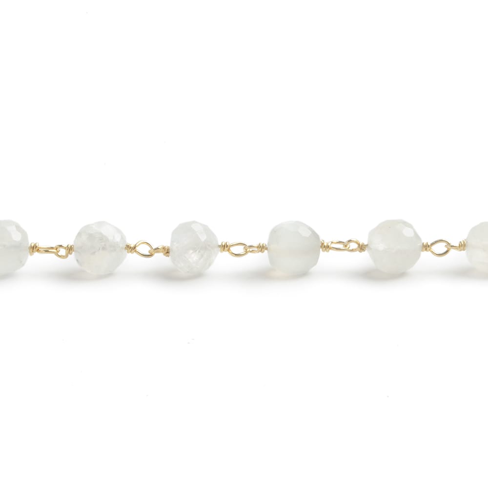 7mm Rainbow Moonstone faceted round Vermeil Chain by the foot 24 pieces