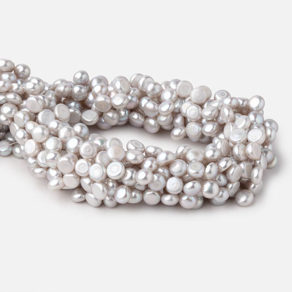 7mm Silver Top Drill Button Freshwater Pearls 16 inch 80 Beads