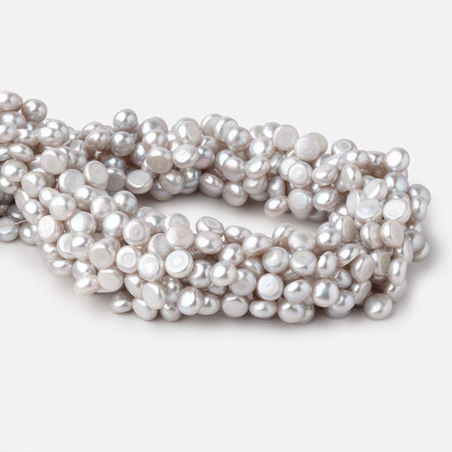 7mm Silver Top Drill Button Freshwater Pearls 16 inch 80 Beads