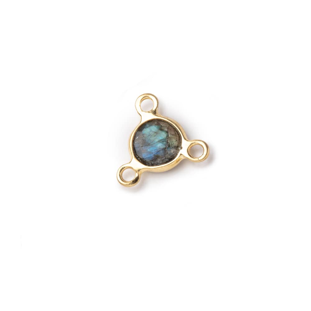 7mm Vermeil Bezel Labradorite Faceted Coin 3 Ring Connector 1 piece