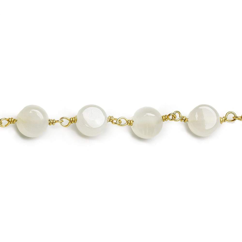 7mm White Moonstone puffy plain coin Black Gold .925 Silver Chain by the foot 23 pcs AA